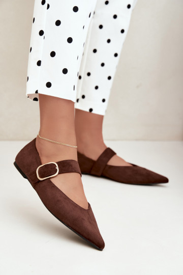 women's ballerinas with straps and buckles in brown color Melby 2