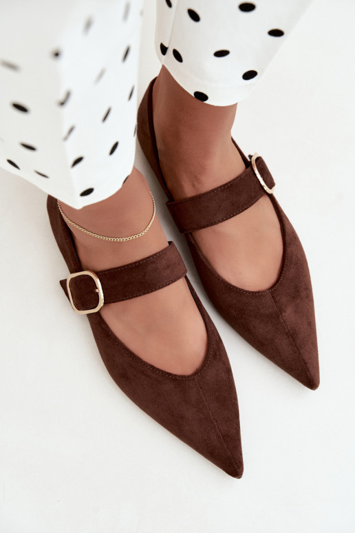 women's ballerinas with straps and buckles in brown color Melby