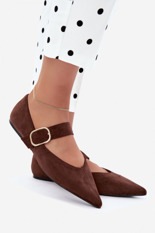women's ballerinas with straps and buckles in brown color Melby