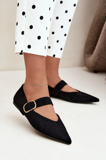 women's ballerinas with straps and buckles in black color Melby 2