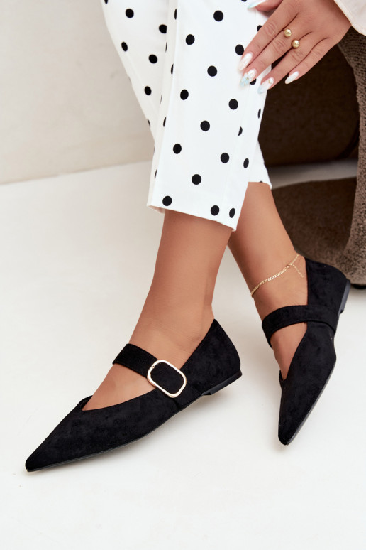 women's ballerinas with straps and buckles in black color Melby