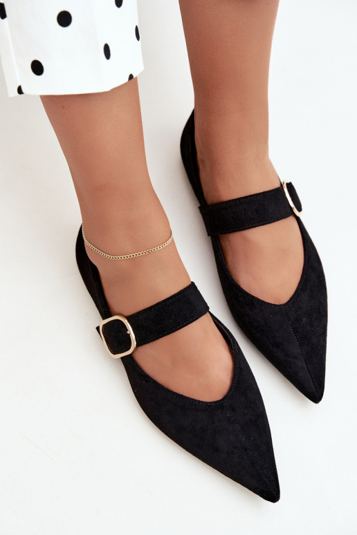 women's ballerinas with straps and buckles in black color Melby