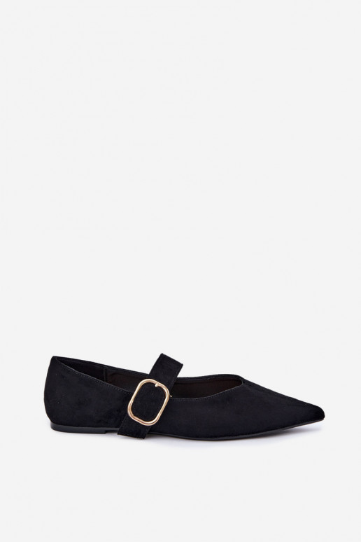 women's ballerinas with straps and buckles in black color Melby