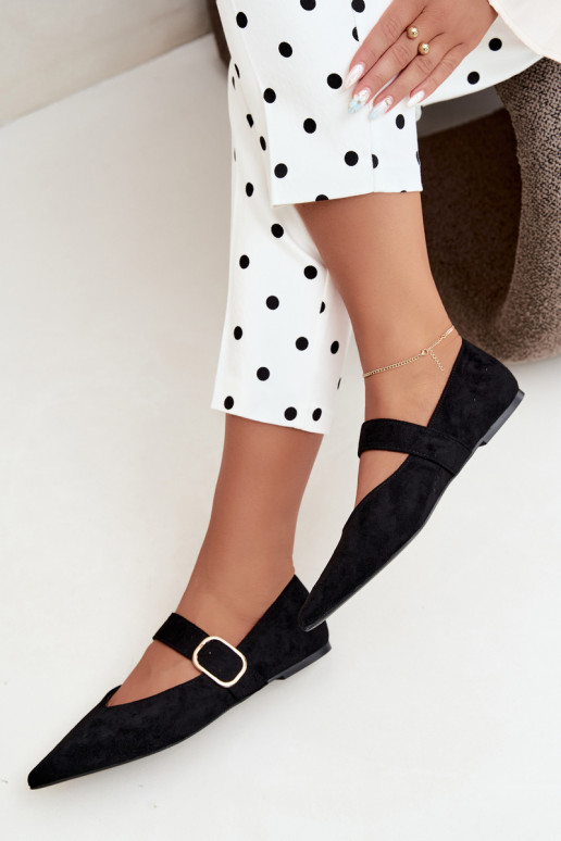 women's ballerinas with straps and buckles in black color Melby