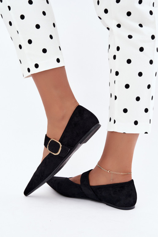 women's ballerinas with straps and buckles in black color Melby