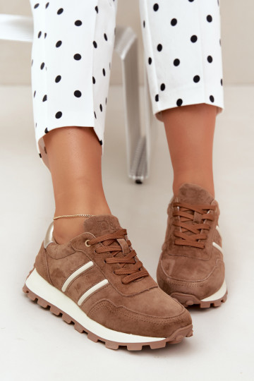 sneakers made of faux suede D&A LR62-7101 in brown color