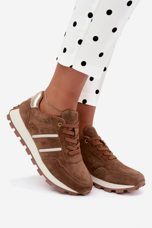 sneakers made of faux suede D&A LR62-7101 in brown color