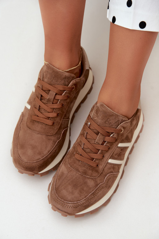 sneakers made of faux suede D&A LR62-7101 in brown color