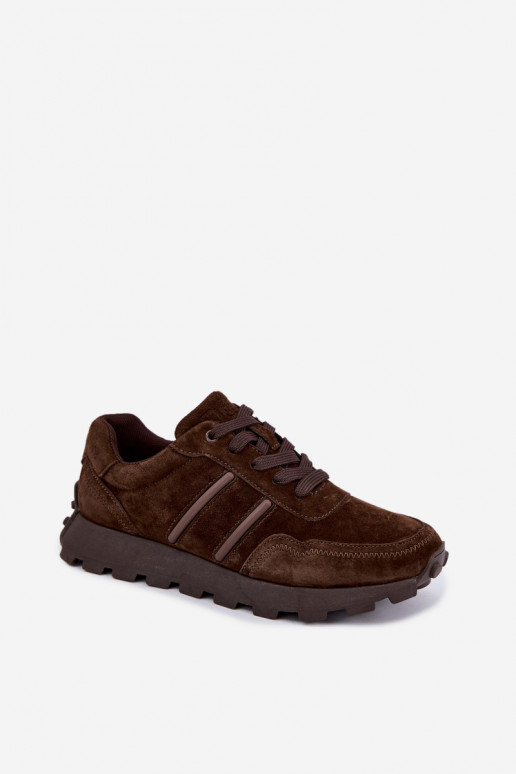 sneakers made of faux suede D&A LR62-7101 in brown color