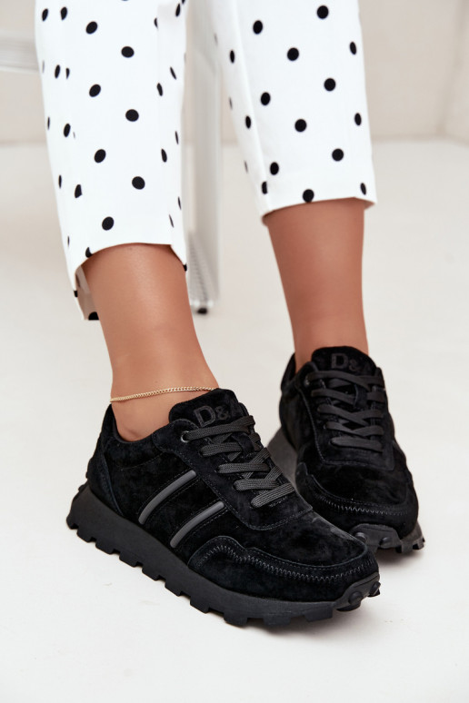 sneakers z sztucznej zamszowej D&A LR62-7101 w kolorze czarnym