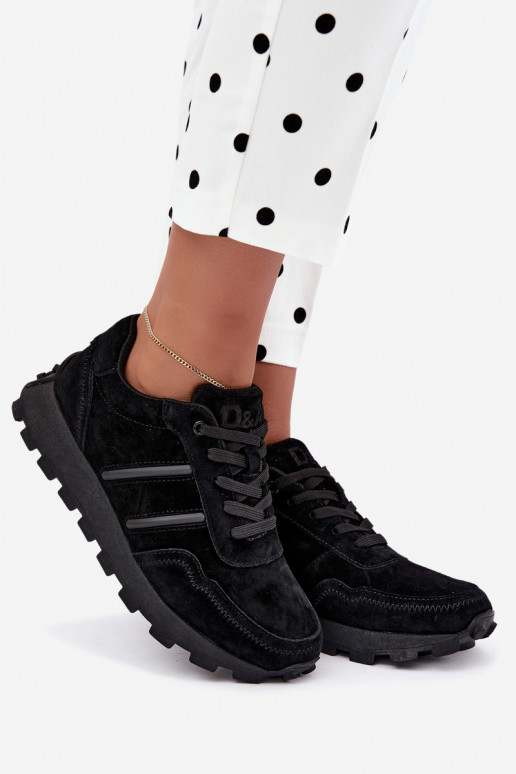 sneakers made of faux suede D&A LR62-7101 in black color