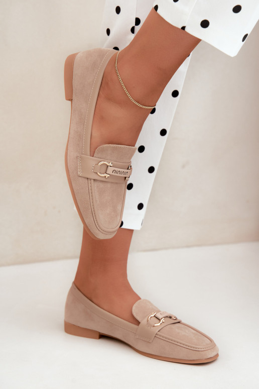 women's loafers with fancy elements in sand color Evelora