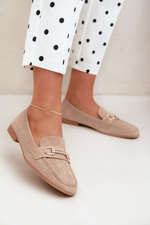 women's loafers with fancy elements in sand color Evelora