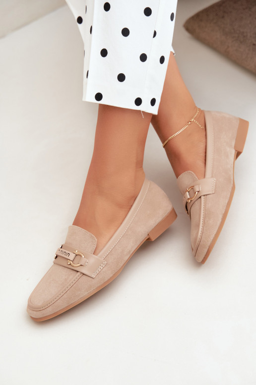 women's loafers with fancy elements in sand color Evelora