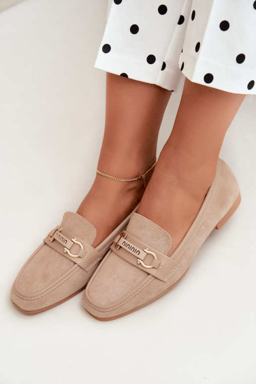 women's loafers with fancy elements in sand color Evelora