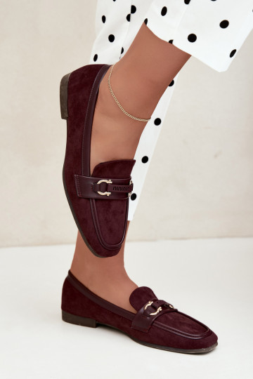 Burgundy moccasins with decorative elements Evelora