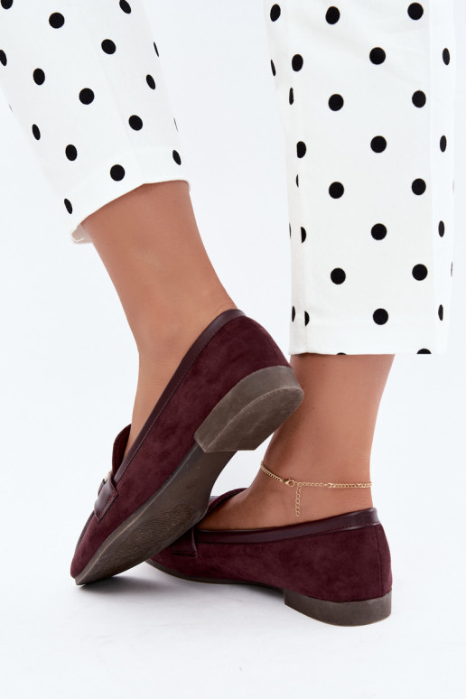 Burgundy moccasins with decorative elements Evelora