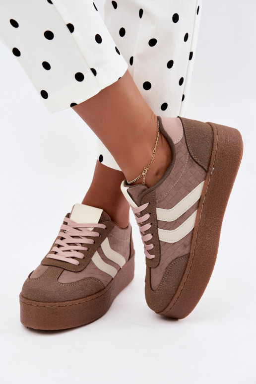 Chaki sneakers z platformą i paskami Kaya