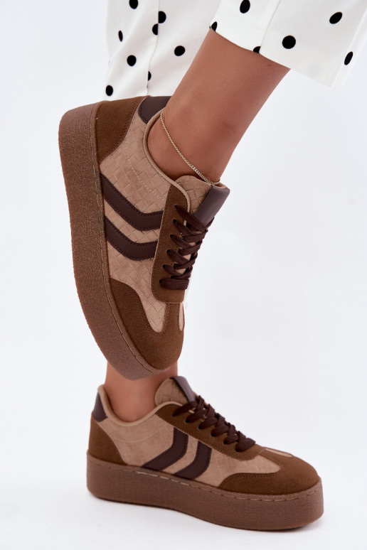 Brązowe sneakersy z platformą i paskami Kaya