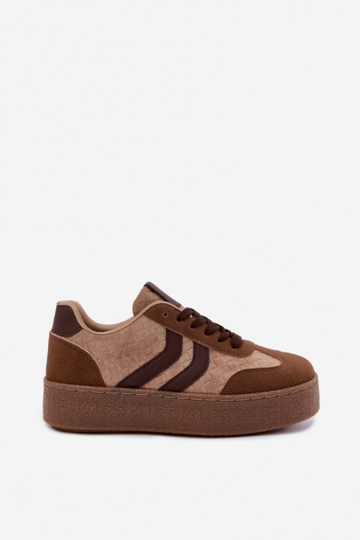 Brązowe sneakersy z platformą i paskami Kaya