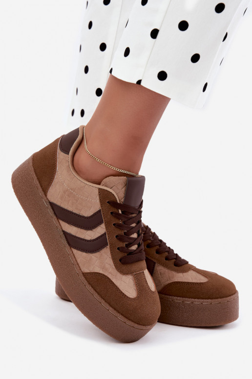 Brązowe sneakersy z platformą i paskami Kaya