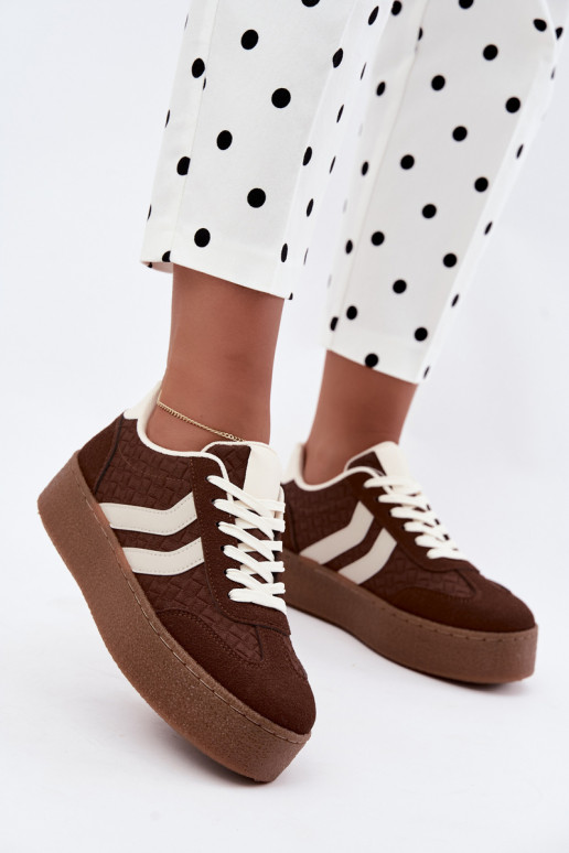 Brązowe sneakersy z platformą i paskami Kaya