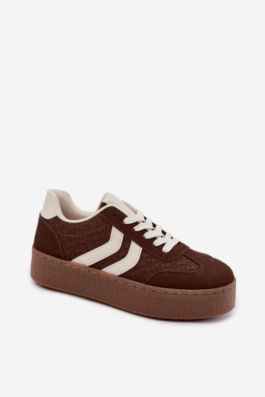 Brązowe sneakersy z platformą i paskami Kaya