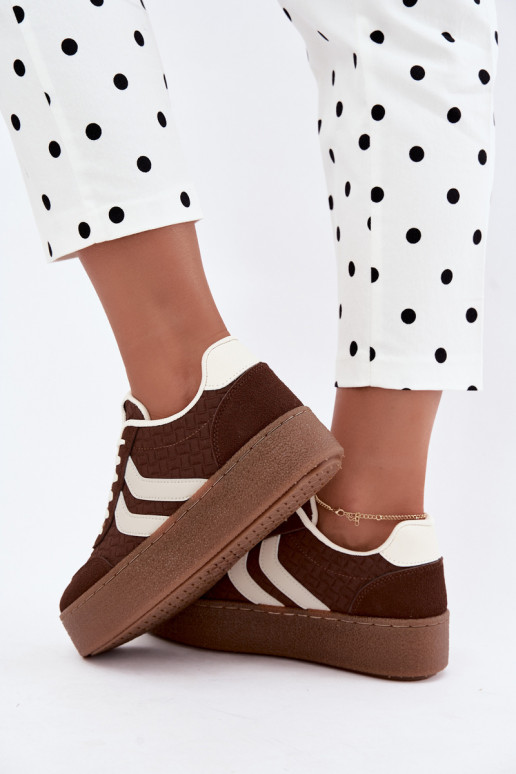 Brązowe sneakersy z platformą i paskami Kaya