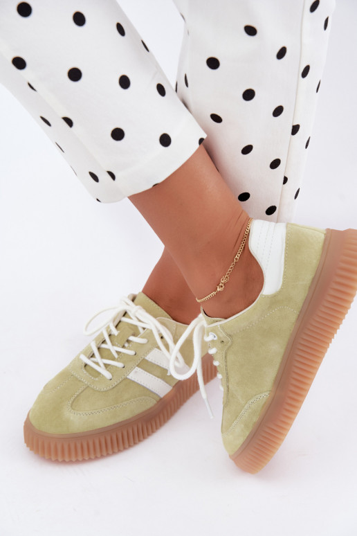 Lime faux suede sneakers with platform