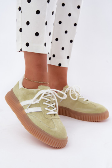 Lime faux suede sneakers with platform 2