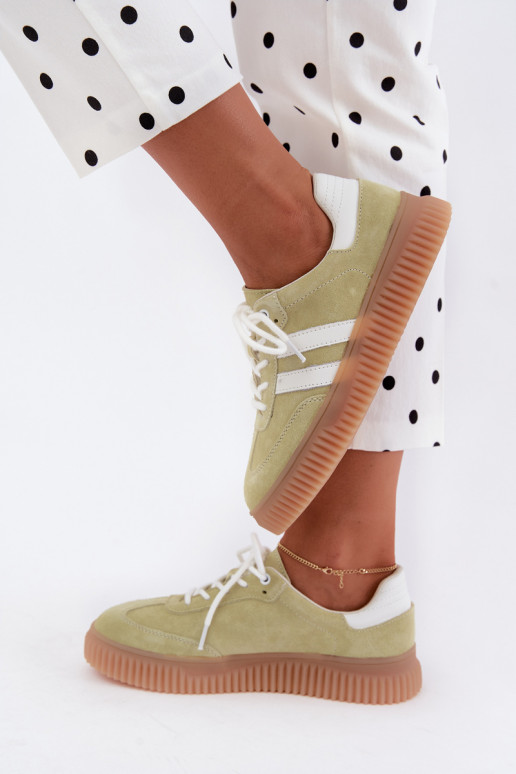 Lime faux suede sneakers with platform