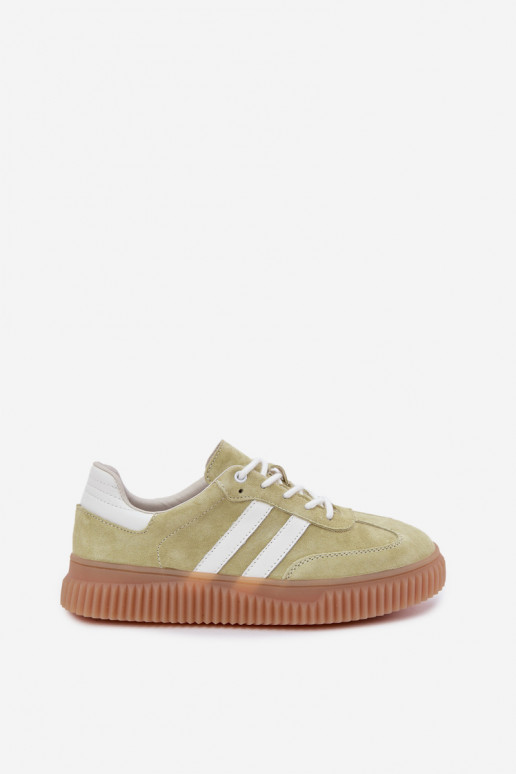 Lime faux suede sneakers with platform