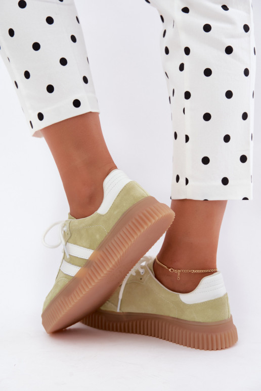 Lime faux suede sneakers with platform