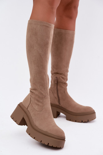 women's knee-high boots with platform in sand color Florinne