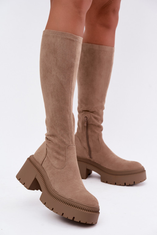 women's knee-high boots with platform in sand color Florinne
