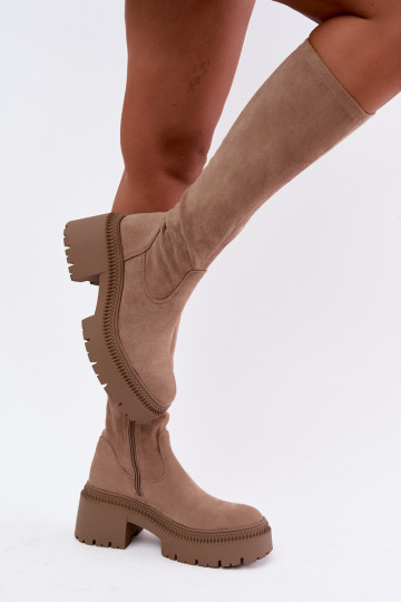 women's knee-high boots with platform in sand color Florinne 2