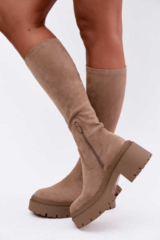 women's knee-high boots with platform in sand color Florinne