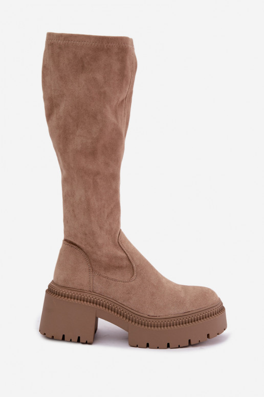 women's knee-high boots with platform in sand color Florinne
