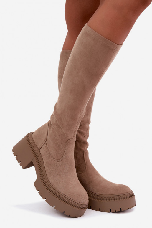 women's knee-high boots with platform in sand color Florinne