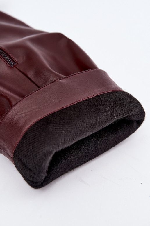 insulated knee-high boots with thin heels and buckles in burgundy color Kelra