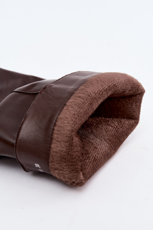 insulated knee-high boots with thin heels and buckles in brown color Kelra