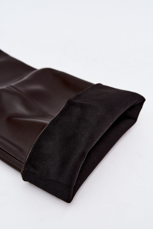 slip-on women's knee-high boots with heels made of faux leather in brown color Favra