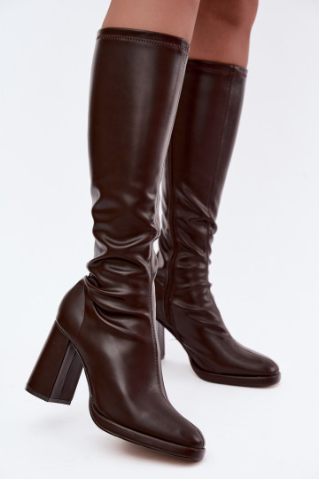 women's knee-high boots with seams on the shaft in brown color Brivana