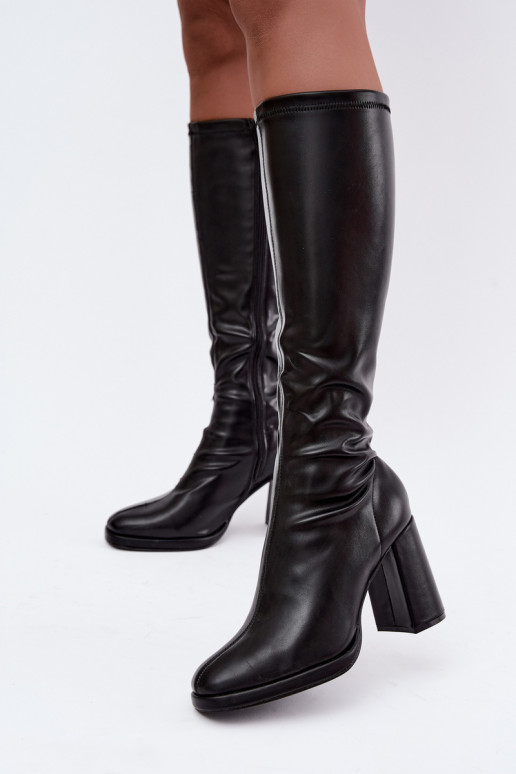 women's knee-high boots with seams on the shaft in black color Brivana