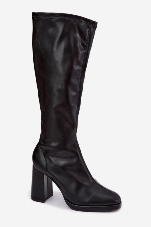 women's knee-high boots with seams on the shaft in black color Brivana