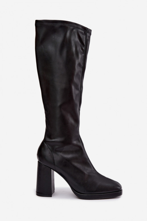women's knee-high boots with seams on the shaft in black color Brivana