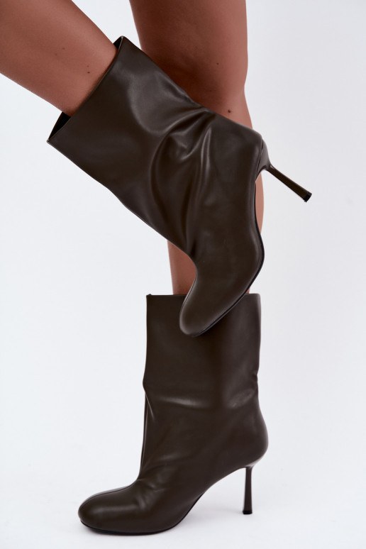 slip-on ankle boots with thin heels in khaki color Jalisa