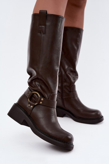 Women's knee-high boots with decorative details in chocolate color Rileta