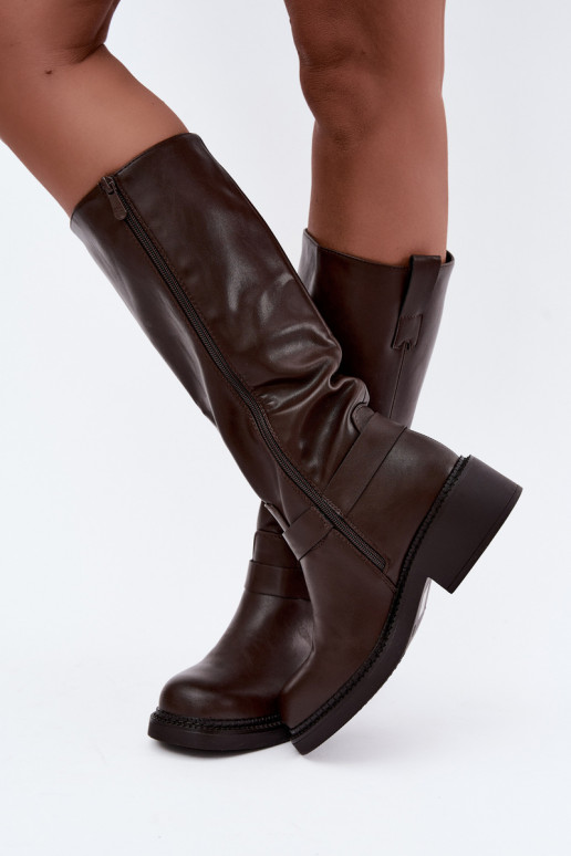 Women's knee-high boots with decorative details in chocolate color Rileta