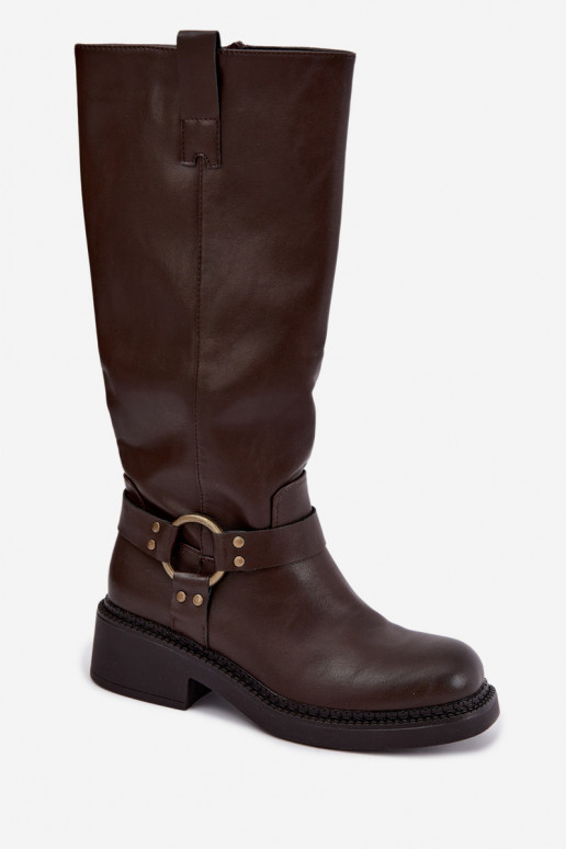 Women's knee-high boots with decorative details in chocolate color Rileta